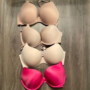 4 Victoria’s Secret/pink bras,  size 36D three nude one pink